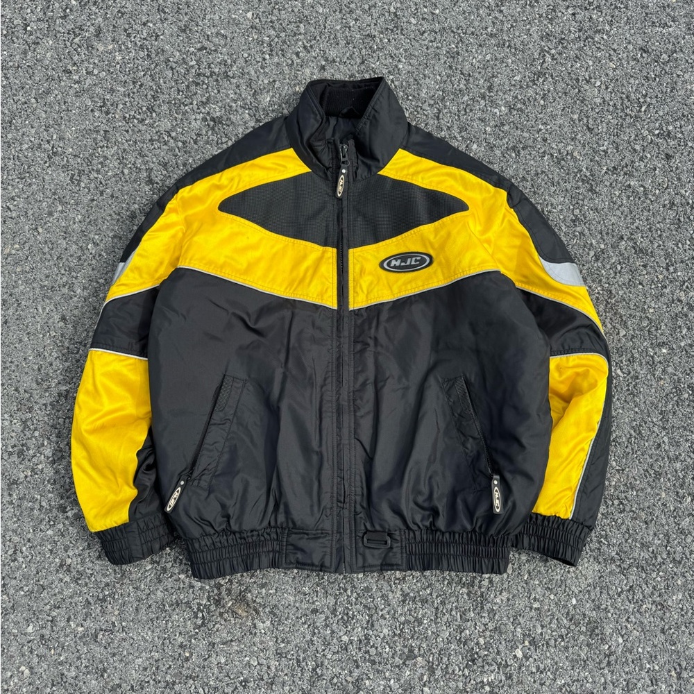 Vintage HJC Snowmobile Yellow Black Jacket 3M Scotchlite Coat Mens Size Large